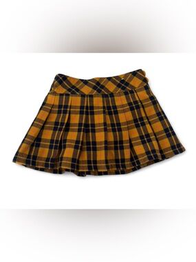 Plaid Pleated Kids Skirt - Mustard/Navy